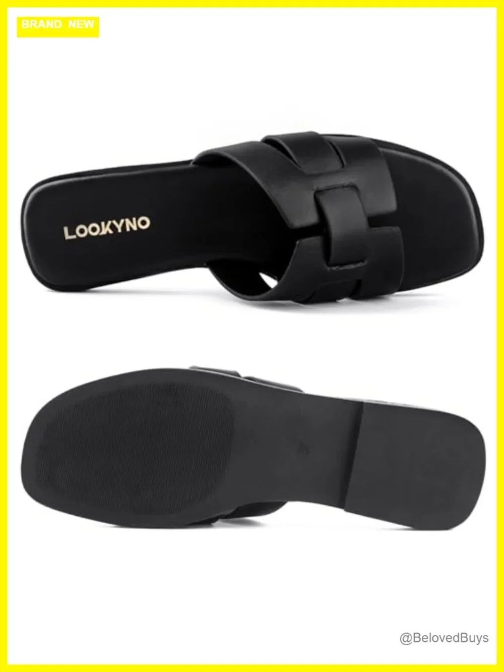 Women's Square Toe Slip On Slide Sandals Faux Leather Flat Slides